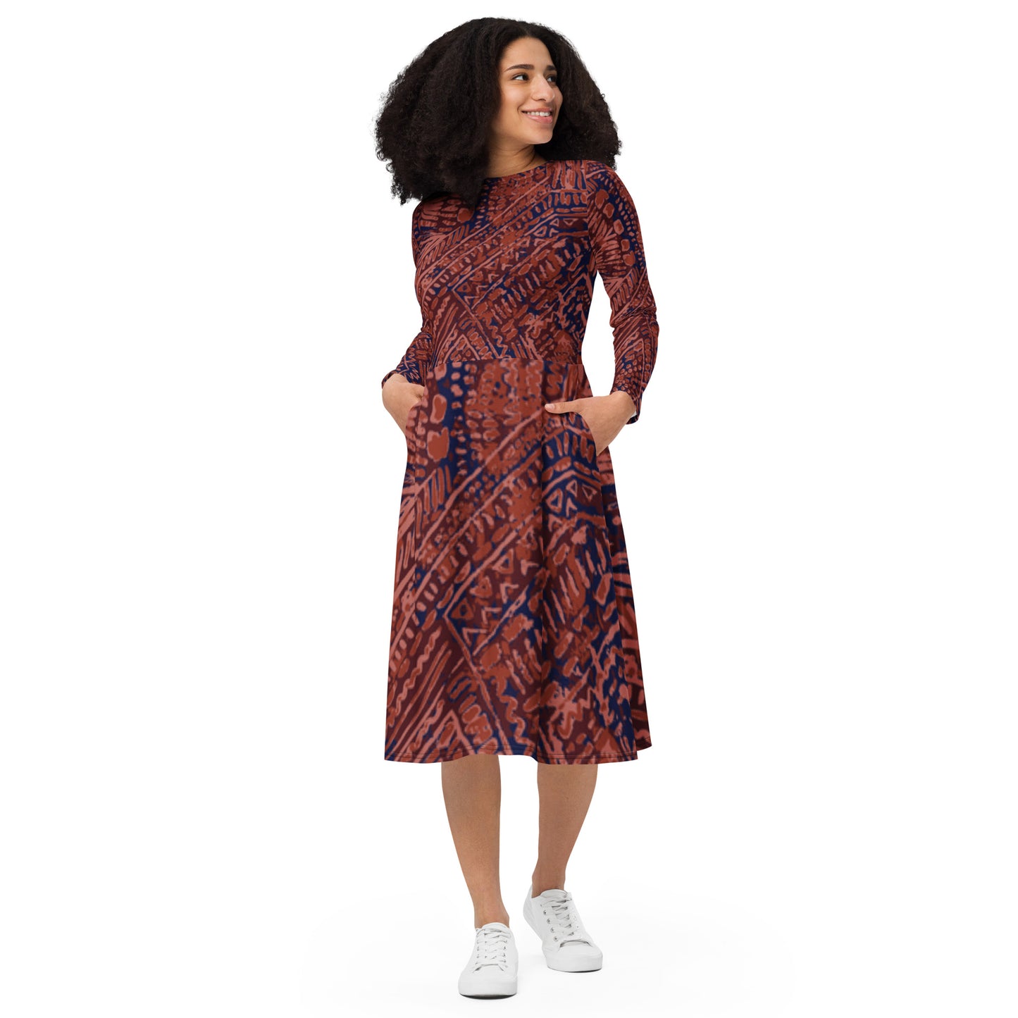 Scope of Colors- All-over print long sleeve midi dress