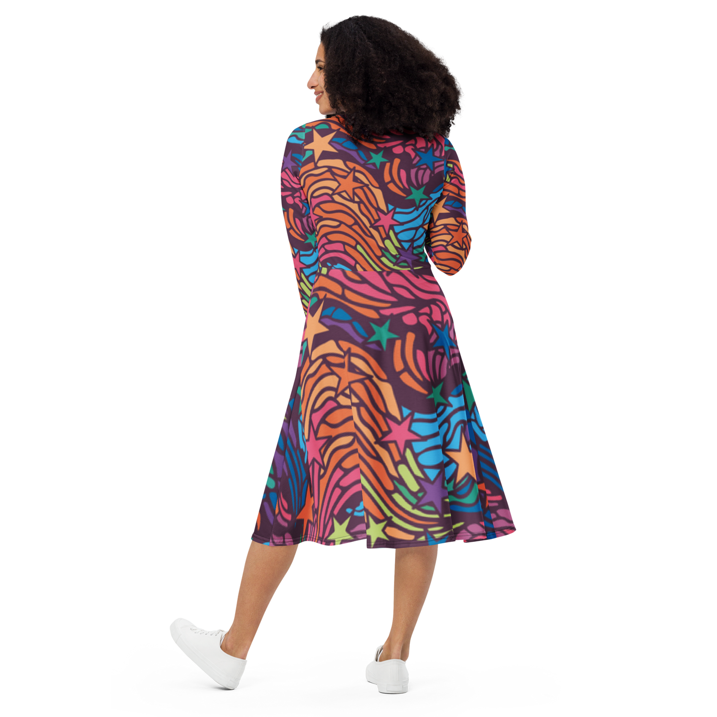 Shine Bright- All-over print long sleeve midi dress