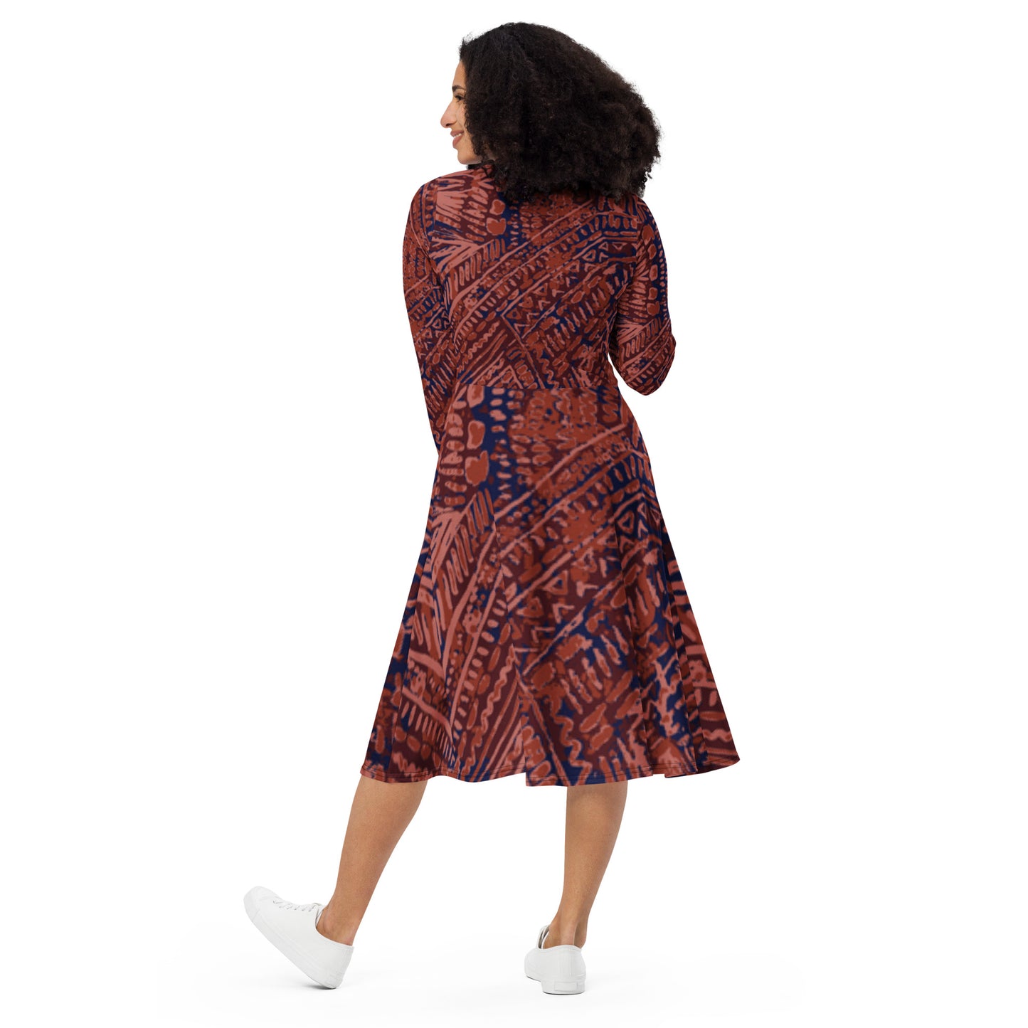 Scope of Colors- All-over print long sleeve midi dress