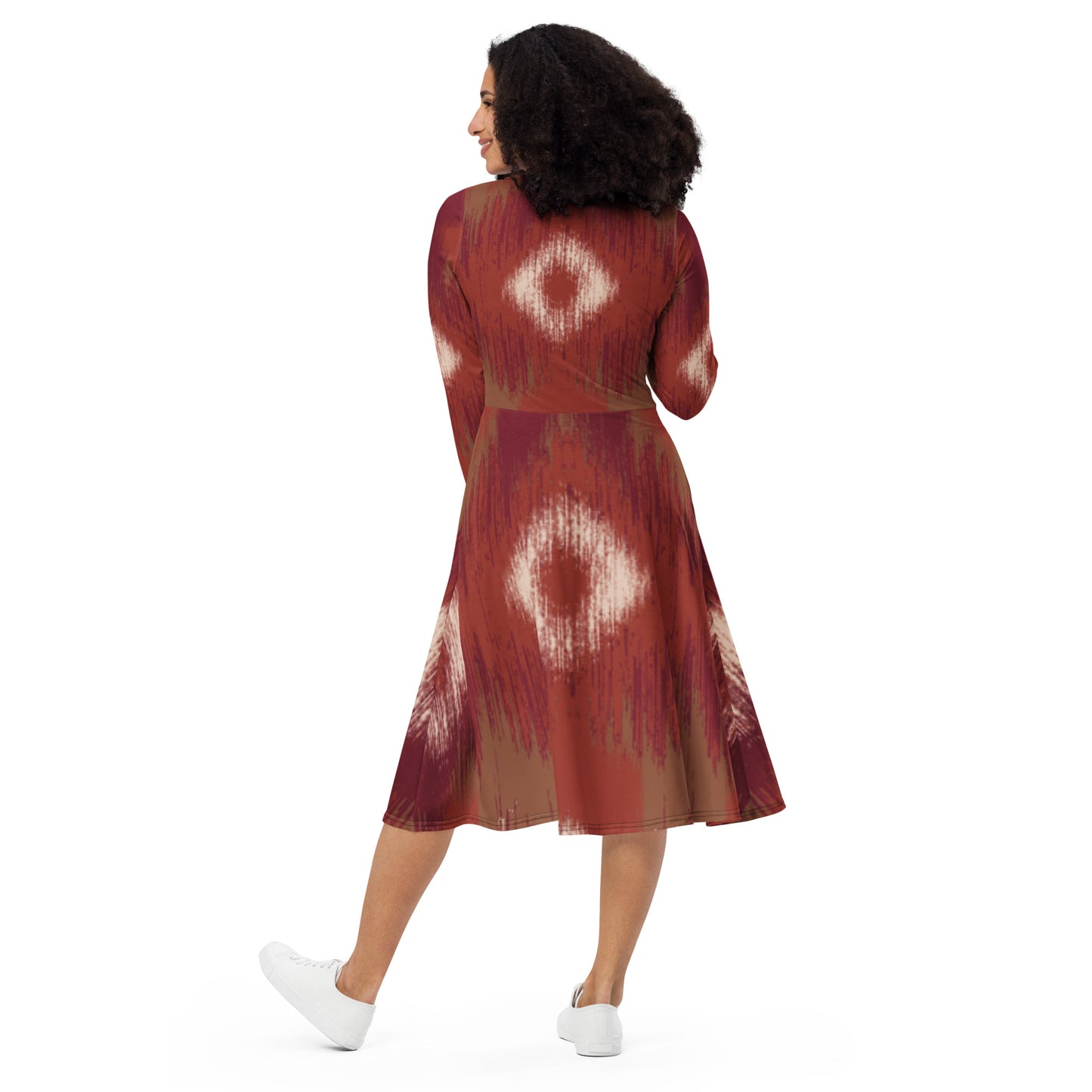 Scope of Colors- All-over print long sleeve midi dress