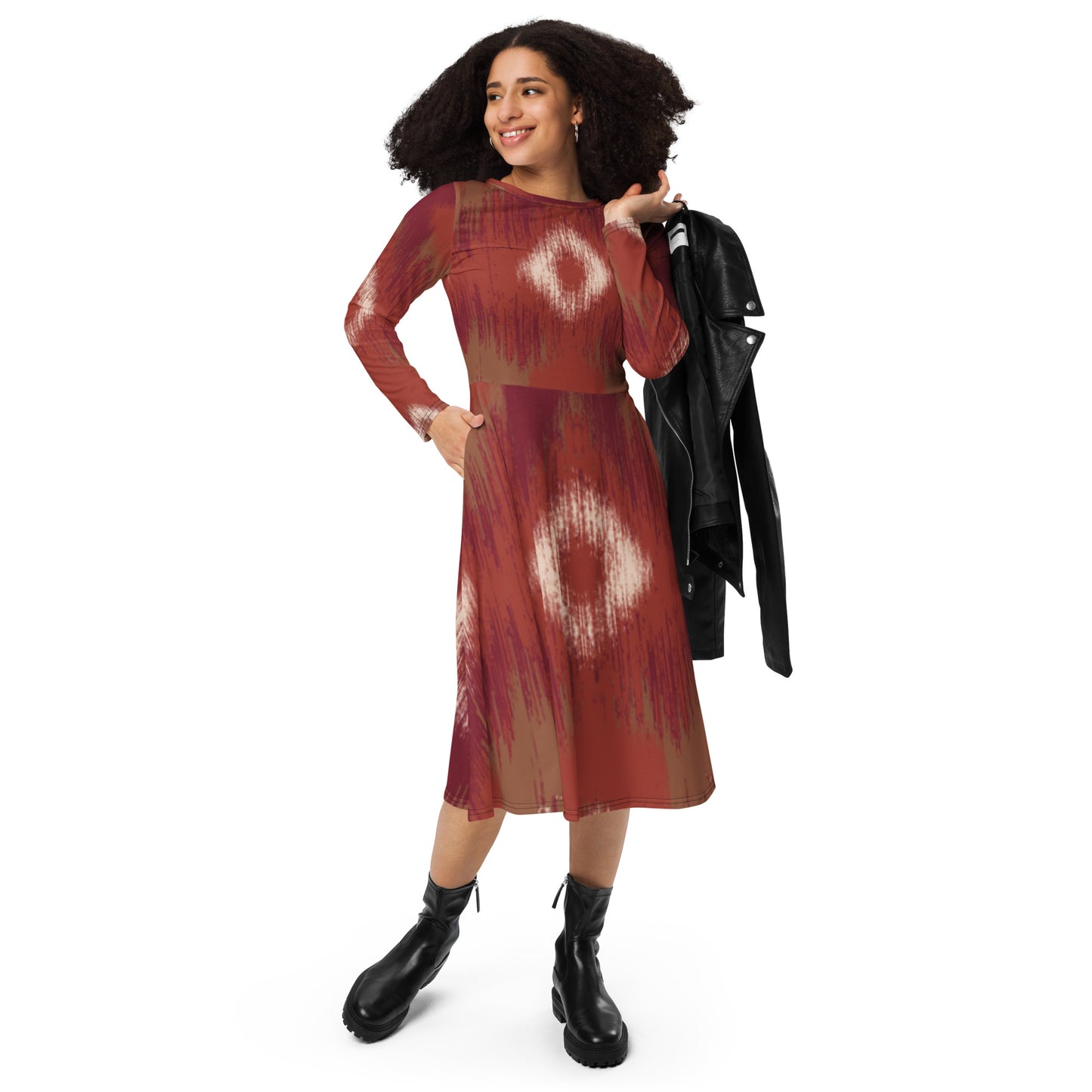 Scope of Colors- All-over print long sleeve midi dress