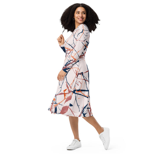 Scope of Colors All-over print long sleeve midi dress