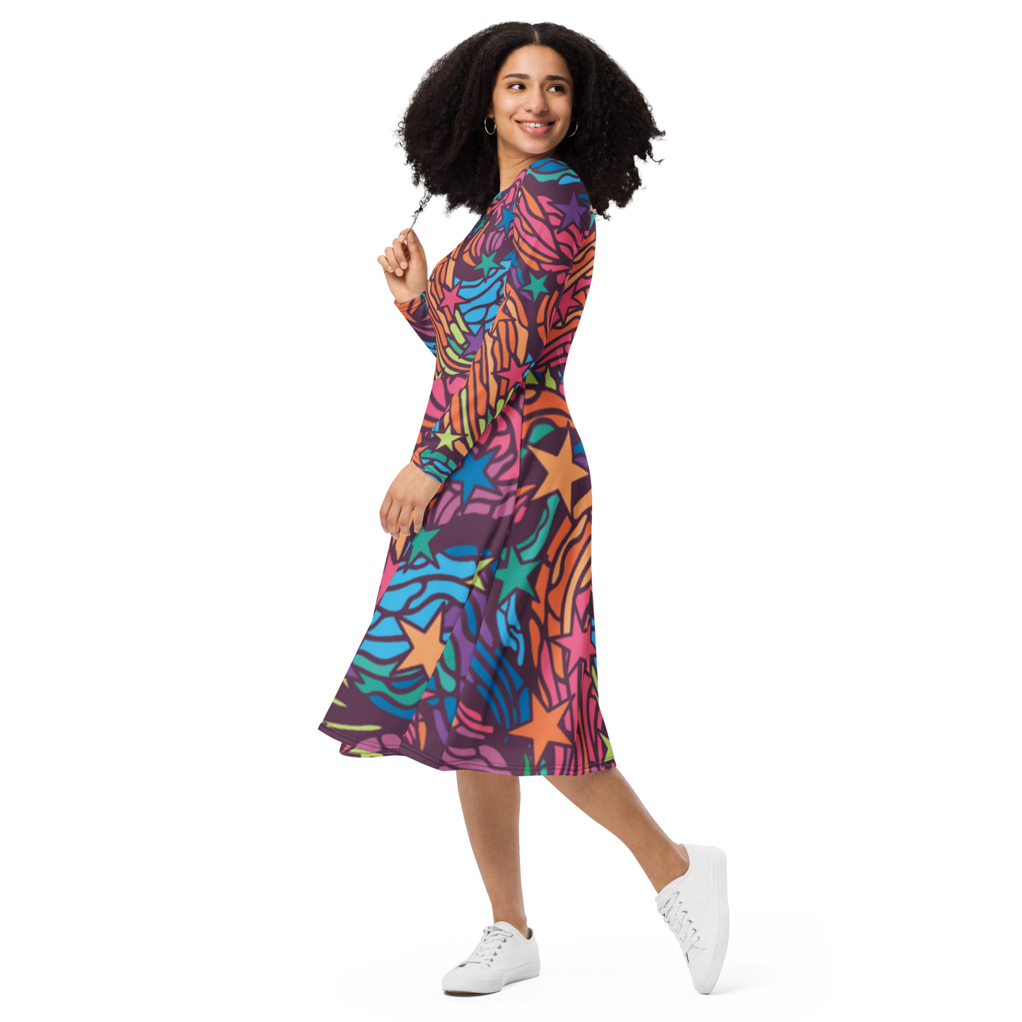 Shine Bright- All-over print long sleeve midi dress