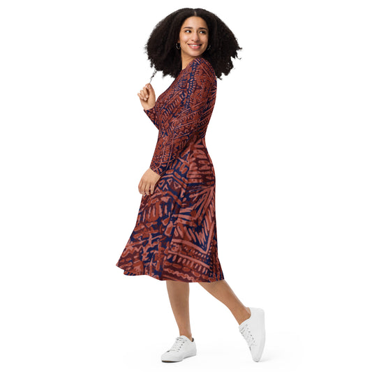 Scope of Colors- All-over print long sleeve midi dress