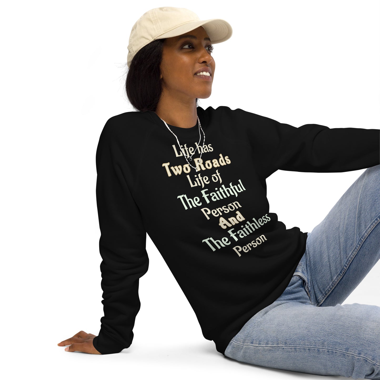 Think Positive-Unisex organic raglan sweatshirt