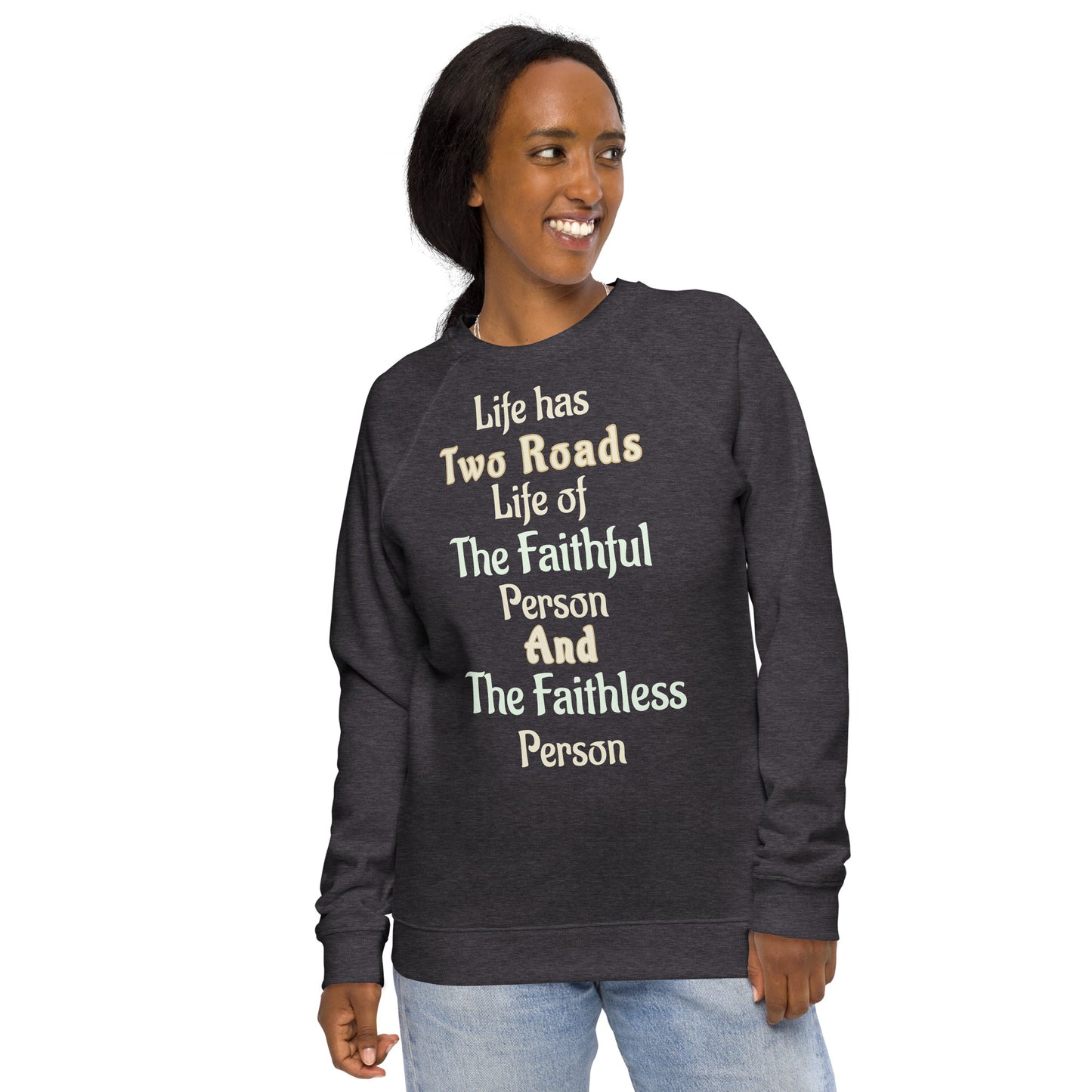 Think Positive-Unisex organic raglan sweatshirt